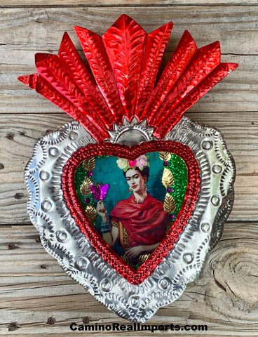 Sacred Heart Tin Nicho Mexican Folk Art With Frida Kahlo FTN003
