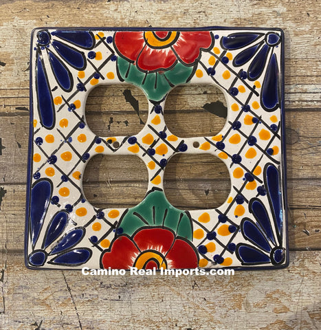 MEXICAN TALAVERA POTTERY DOUBLE  OUTLET SWITCH PLATE TDOSP012