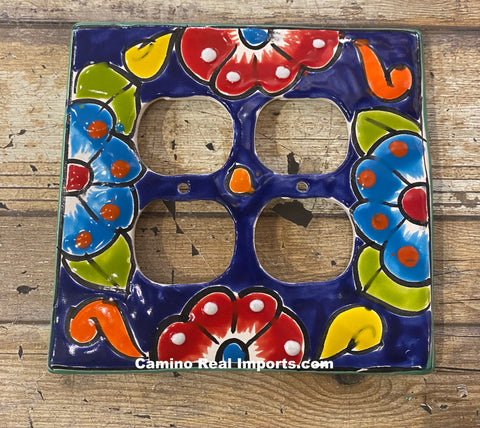 MEXICAN TALAVERA POTTERY DOUBLE  OUTLET SWITCH PLATE TDOSP013