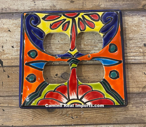 MEXICAN TALAVERA POTTERY DOUBLE  OUTLET SWITCH PLATE TDOSP014