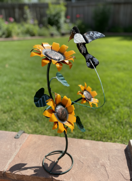 Lot De 3 Tournesols Géants En Métal Pour Jardin - 48 Cm - Décor Extérieur Résistant Aux Intempéries