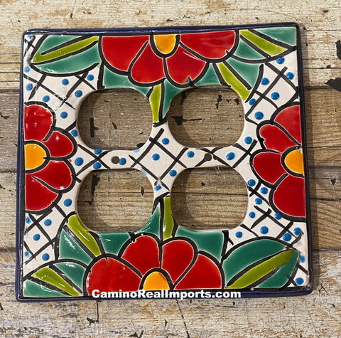MEXICAN TALAVERA POTTERY DOUBLE  OUTLET SWITCH PLATE TDOSP018