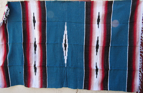 MEXICAN BLANKET XL 4.5' X 6.5' blue turquoise TFT017