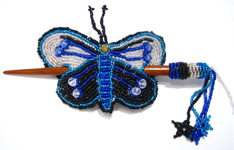 Beaded Butterfly Hair Barrette Hand Made With Slide Stick BBB010