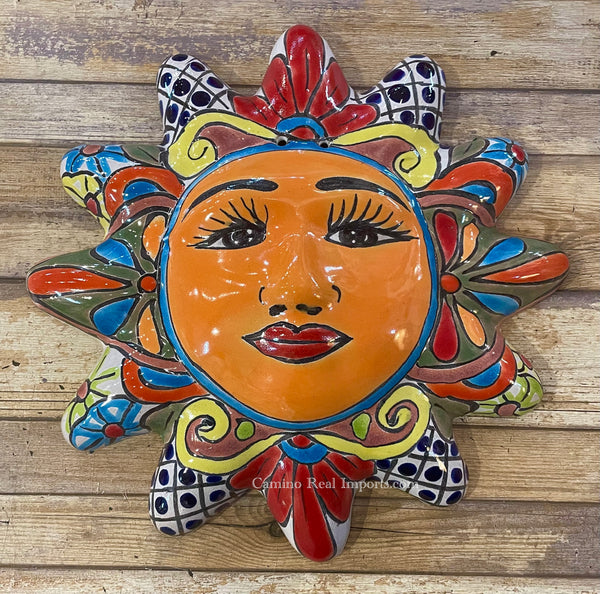 Mexican Wall Hanging Talavera Pottery Sun Face 12" TS12013