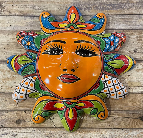 Mexican Wall Hanging Talavera Pottery Sun Face 12" TS12002