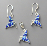 Sterling Silver Set Lapis Lazuli and Opal Inlay Humming Bird Pendant and Earrings STSPE009