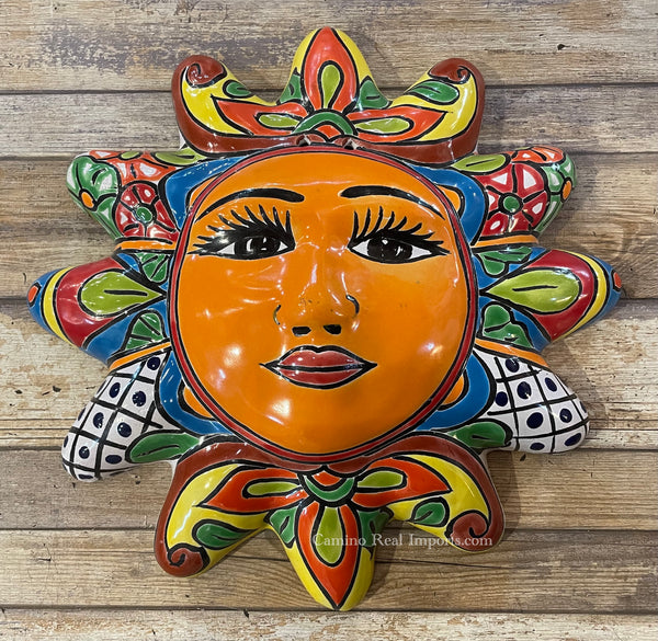 Mexican Wall Hanging Talavera Pottery Sun Face 12" TS12001