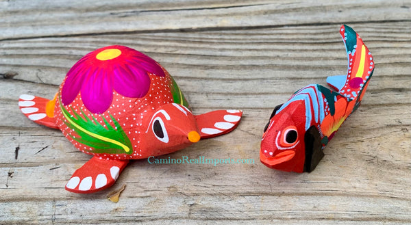 Set of 2 Mexican Alebrije turtle and Fish ST2ABJ003 – Camino Real Imports