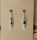 Sterling Silver Onyx and Opal Inlay Post Earrings STER039