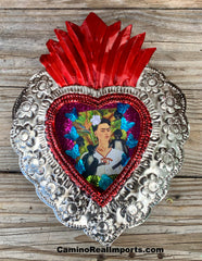Sacred Heart Tin Nicho Mexican Folk Art With Frida Kahlo FTN005