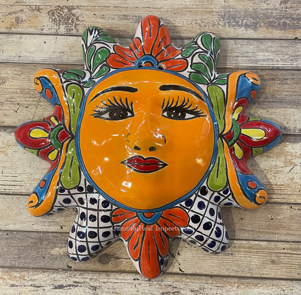 Mexican Wall Hanging Talavera Pottery Sun Face 12" TS12010