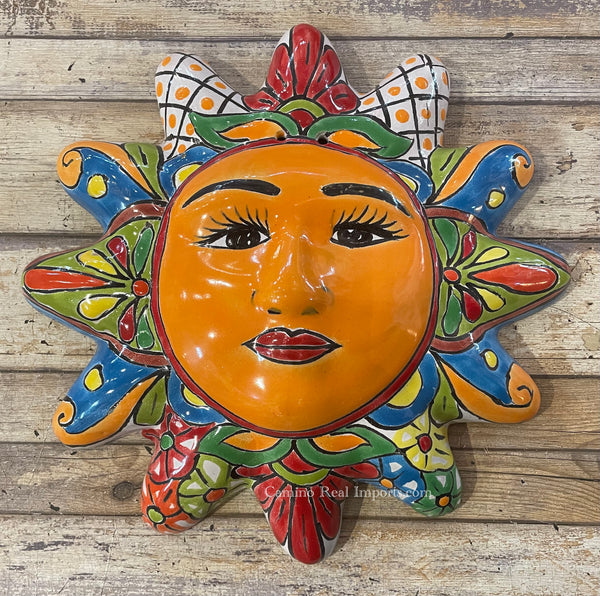 Mexican Wall Hanging Talavera Pottery Sun Face 12" TS12012
