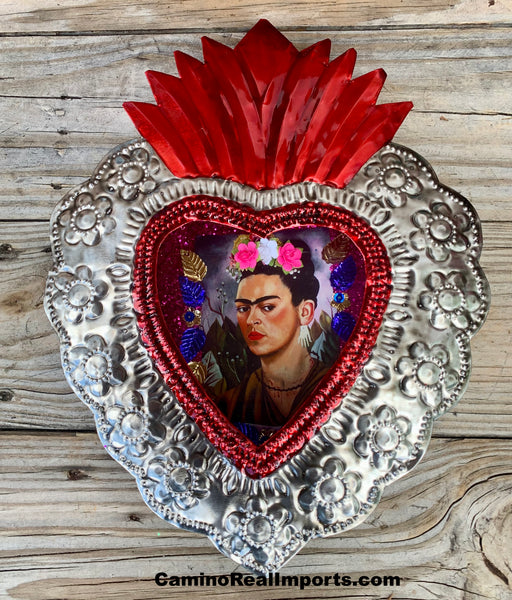 Sacred Heart Tin Nicho Mexican Folk Art With Frida Kahlo FTN004