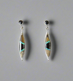 Sterling Silver Onyx and Opal Inlay Post Earrings STER039