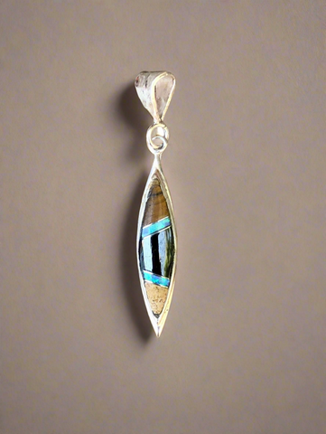 Sterling Silver Onyx and Opal Inlay Pendant STSP0061