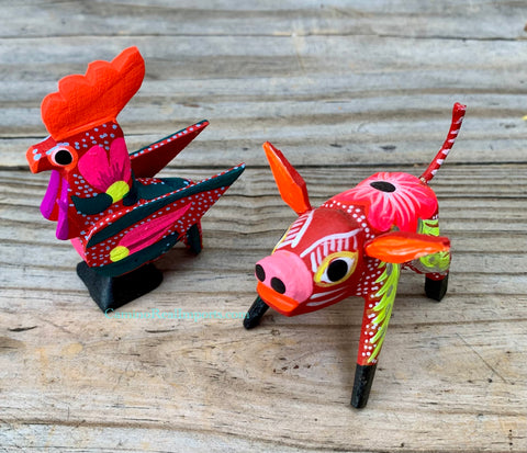 Set of 2 Mexican Alebrije Pig and Chicken ST2ABJ004