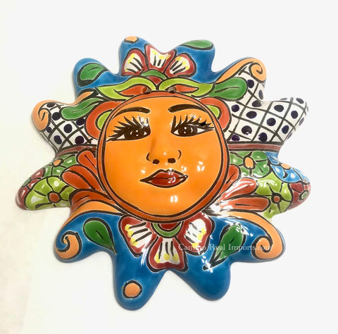Mexican Wall Hanging Talavera Pottery Sun Face 10" TSM2022