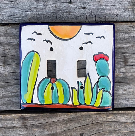Talavera Pottery Double Toggle Switch Plate TTSPDB018