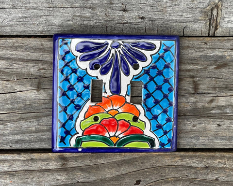Talavera Pottery Double Toggle Switch Plate TTSPDB030