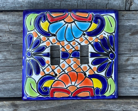 Talavera Pottery Double Toggle Switch Plate TTSPDB031