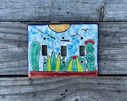 Talavera Pottery Triple Toggle Switch Plate T3TSP009