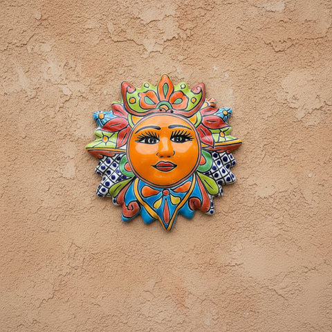 Mexican Wall Hanging Talavera Pottery Sun Face 10" TSM2001