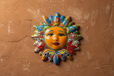 Mexican Wall Hanging Talavera Pottery Sun Face 10" TSM2002