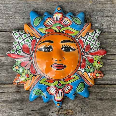 Mexican Wall Hanging Talavera Pottery Sun Face 10" TSM2003