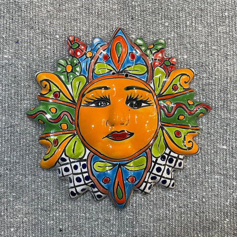 Mexican Wall Hanging Talavera Pottery Sun Face 10" TSM2004
