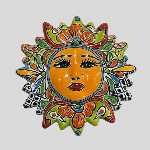 Mexican Wall Hanging Talavera Pottery Sun Face 10" TSM2005