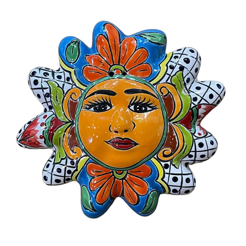 Mexican Wall Hanging Talavera Pottery Sun Face 10" TSM2009