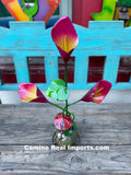 3 Metal Calla Lily Flowers with Butterfly Yard Or Garden Decor MRFB029