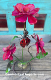 3 Metal Flowers With Ladybug Yard Or Garden Decor MRFB035
