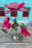 3 Metal Flowers With Ladybug Yard Or Garden Decor MRFB035