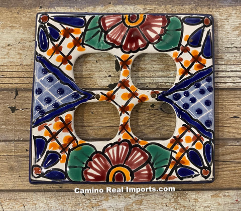 MEXICAN TALAVERA POTTERY DOUBLE  OUTLET SWITCH PLATE TDOSP011