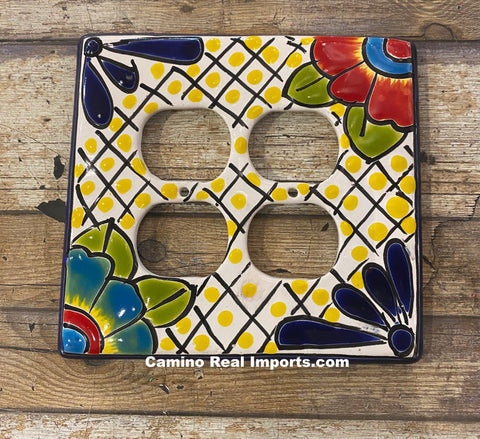 MEXICAN TALAVERA POTTERY DOUBLE  OUTLET SWITCH PLATE TDOSP015