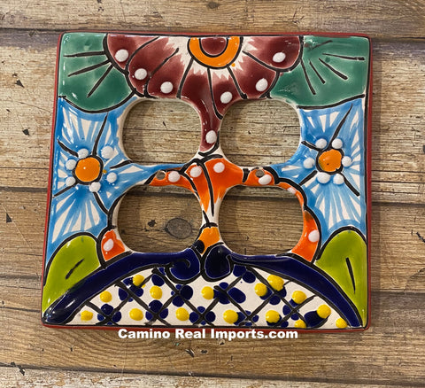 MEXICAN TALAVERA POTTERY DOUBLE  OUTLET SWITCH PLATE TDOSP016