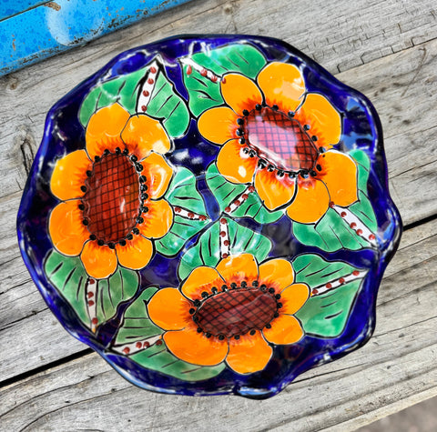 Mexican Talavera Pottery Bowl Plate 9" TPB9004 sunflower