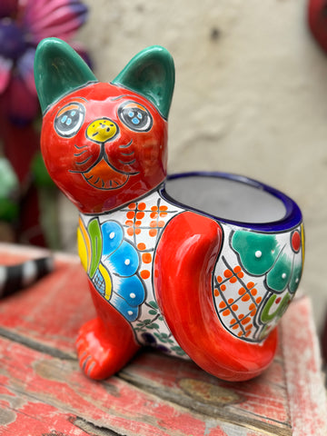 Talavera Cat Flower Pot Planter TCTP016