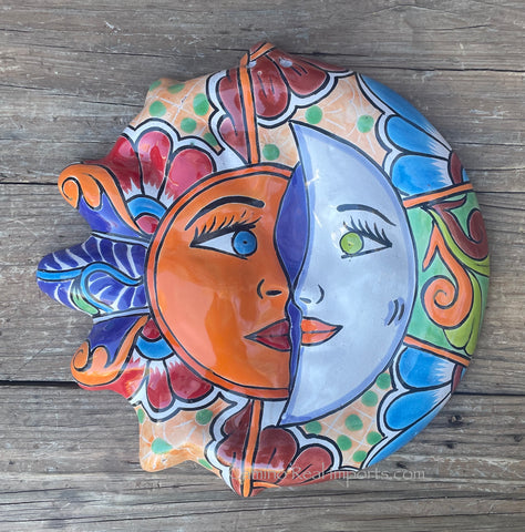 Mexican Wall Hanging Talavera Pottery Sun And Moon Face Eclipse 12" TSE011