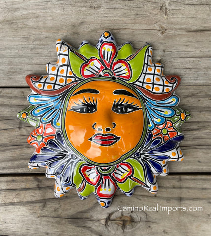 Mexican Wall Hanging Talavera Pottery Sun Face 9 1/2" TSM10014