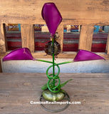 3 Metal Calla Lily Flowers with Butterfly Yard Or Garden Decor MRFB028