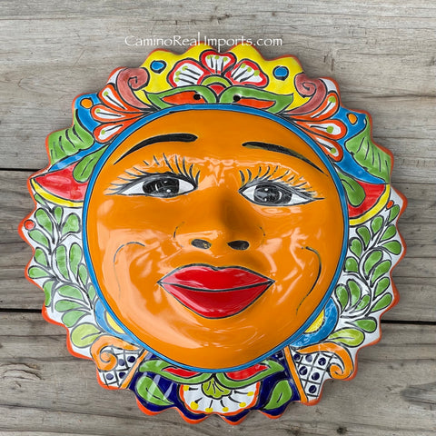 Mexican Wall Hanging Talavera Pottery Sun Face 14" TSL14002