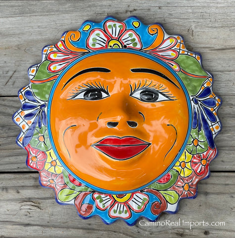 Mexican Wall Hanging Talavera Pottery Sun Face 14" TSL14003