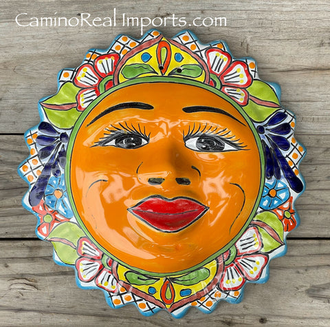 Mexican Wall Hanging Talavera Pottery Sun Face 14" TSL14004