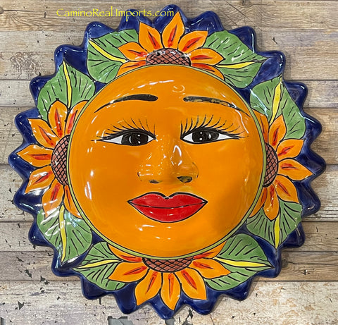 Mexican Wall Hanging Talavera Pottery Sun Face 16.5" TSL165002