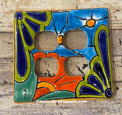 MEXICAN TALAVERA POTTERY DOUBLE  OUTLET SWITCH PLATE TDOSP019