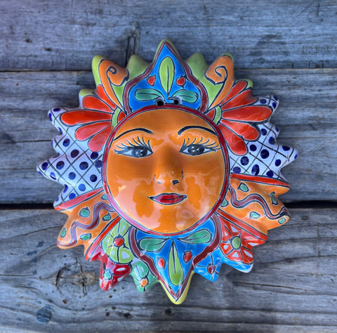 Mexican Wall Hanging Talavera Pottery Sun Face 9 1/2" TSM10008