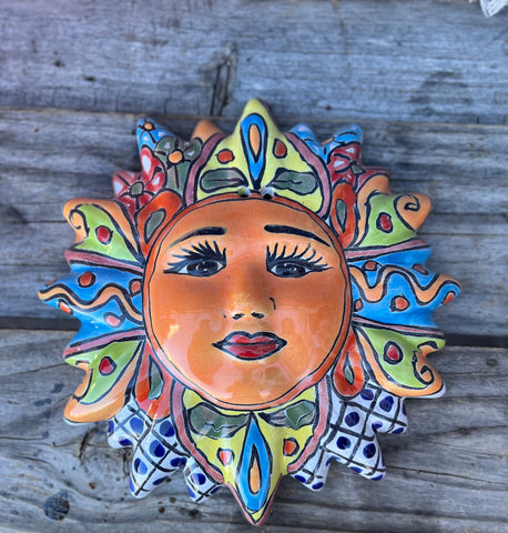 Mexican Wall Hanging Talavera Pottery Sun Face 9 1/2" TSM10010
